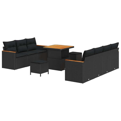 Garten-Sofa-Set mit Kissen 10 pcs Schwarz Poly Rattan