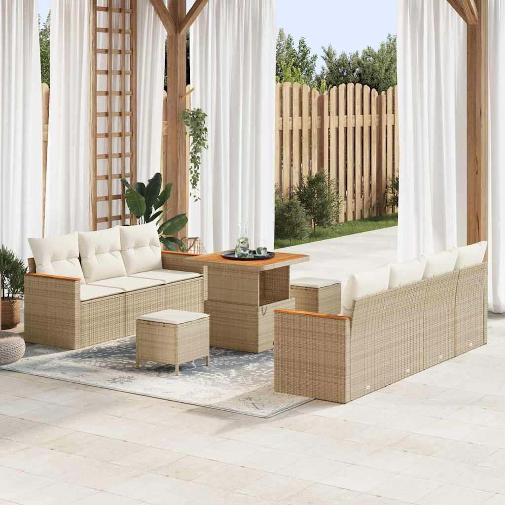 Garten-Sofa-Set mit Kissen 10 pcs Beige Poly Rattan