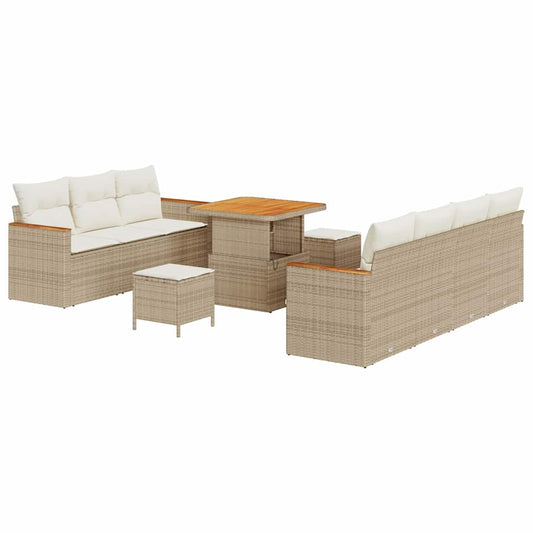 Garten-Sofa-Set mit Kissen 10 pcs Beige Poly Rattan