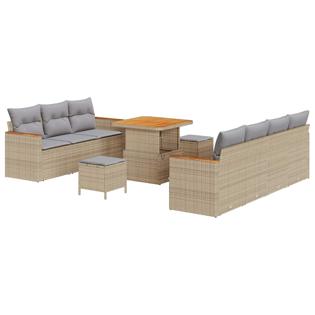 Garten-Sofa-Set mit Kissen 10 pcs Beige Poly Rattan