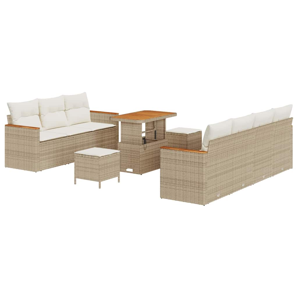 Garten-Sofa-Set mit Kissen 10 pcs Beige Poly Rattan
