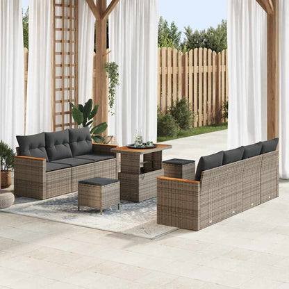 Garten-Sofa-Set mit Kissen mit Speicher 10 pcs Grau Poly Rattan