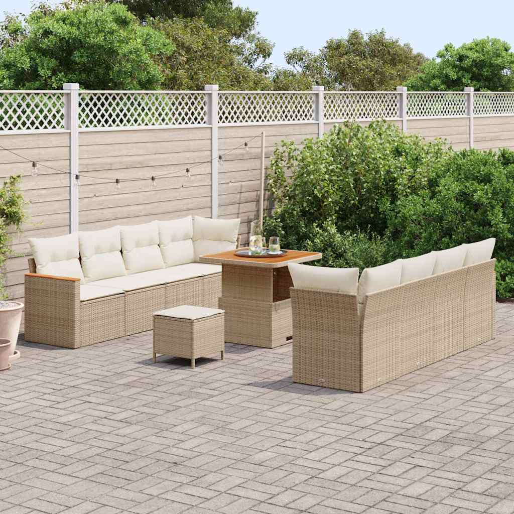 Garten-Sofa-Set mit Kissen mit Speicher Beige Poly Rattan