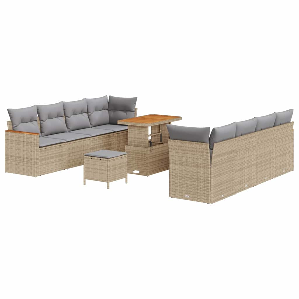 Garten-Sofa-Set mit Kissen mit Speicher Beige Poly Rattan
