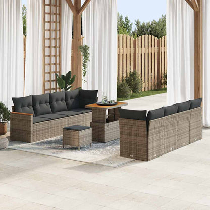 Garten-Sofa-Set mit Kissen mit Speicher Grau Poly Rattan
