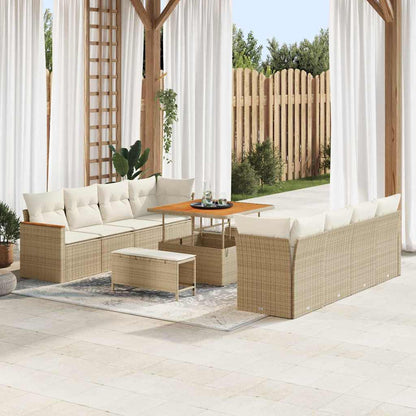 Garten-Sofa-Set mit Kissen mit Speicher Beige Poly Rattan