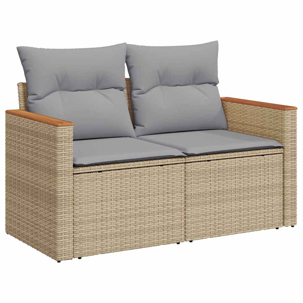 Garten-Sofa-Set mit Kissen mit Speicher Beige Poly Rattan