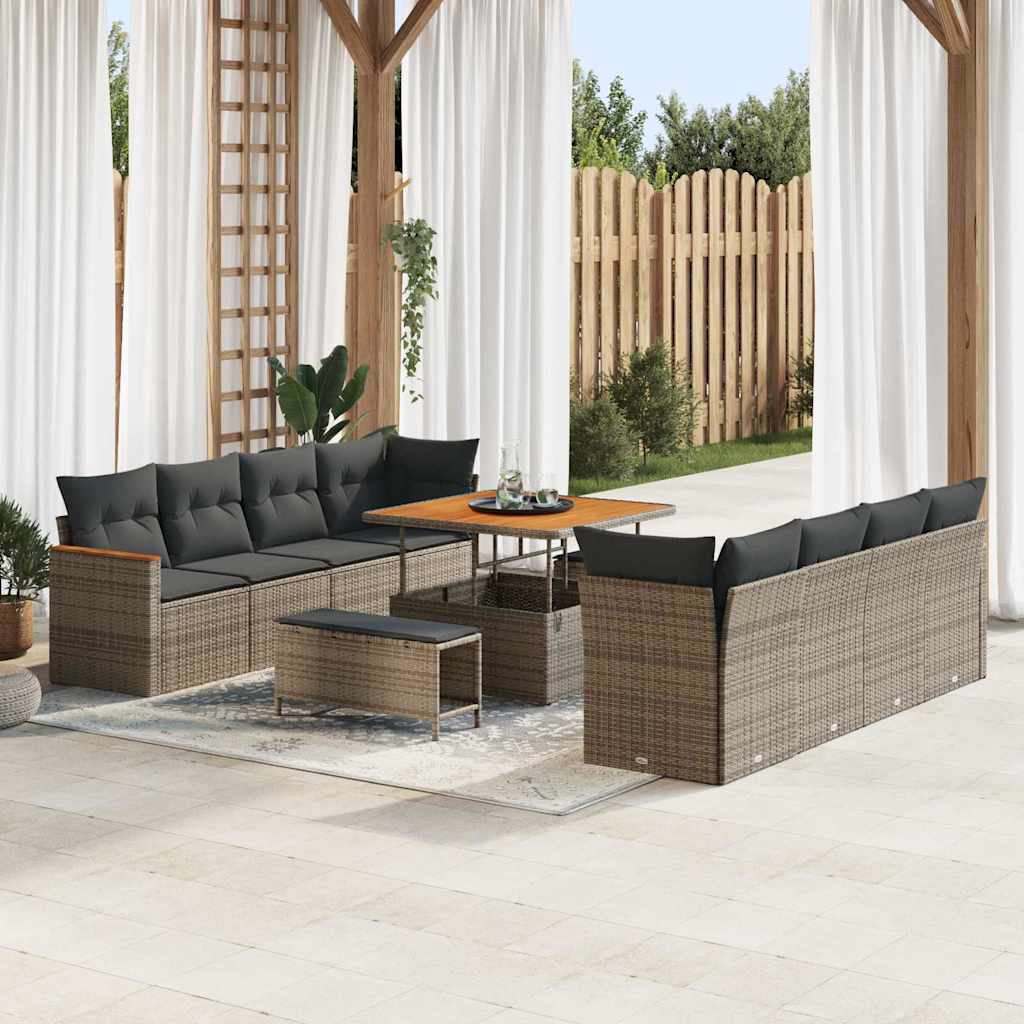 Garten-Sofa-Set mit Kissen mit Speicher Grau Poly Rattan