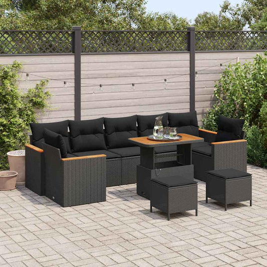 Garten-Sofa-Set mit Kissen 10 pcs Schwarz Poly Rattan