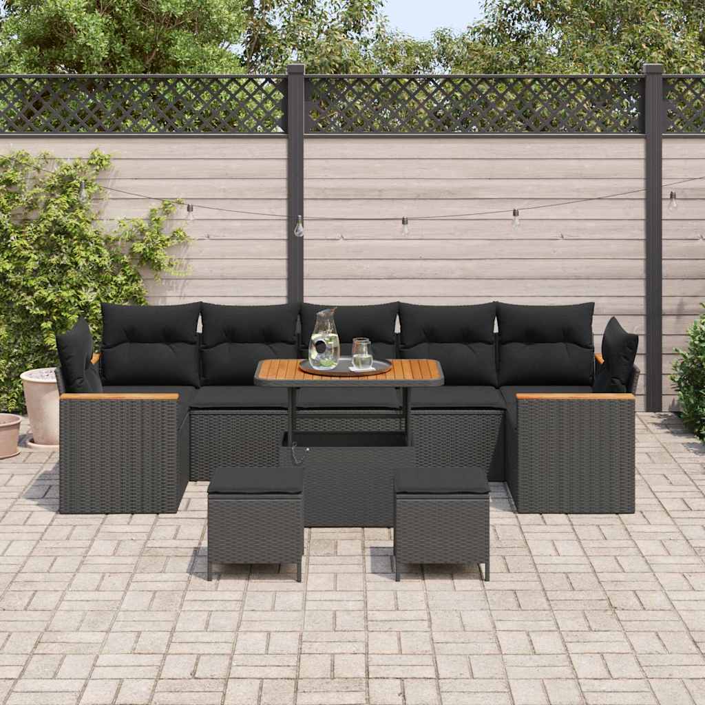 Garten-Sofa-Set mit Kissen 10 pcs Schwarz Poly Rattan