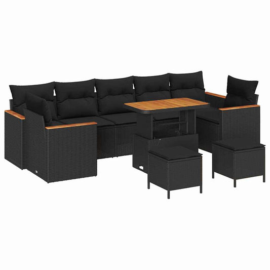 Garten-Sofa-Set mit Kissen 10 pcs Schwarz Poly Rattan