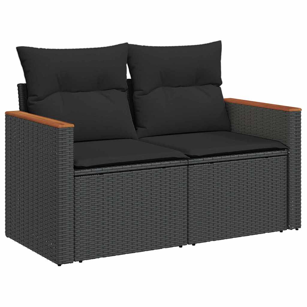 Garten-Sofa-Set mit Kissen 10 pcs Schwarz Poly Rattan