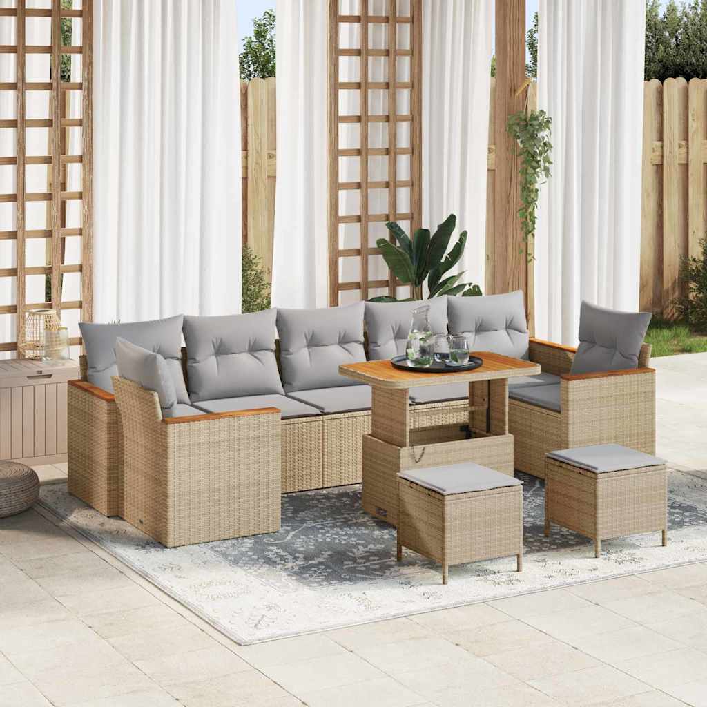 Garten-Sofa-Set mit Kissen 10 pcs Beige Poly Rattan