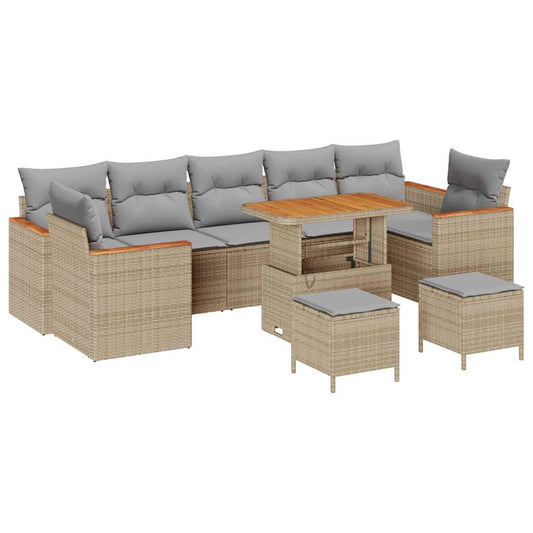 Garten-Sofa-Set mit Kissen 10 pcs Beige Poly Rattan