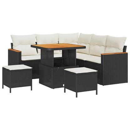 Garten-Sofa-Set mit Kissen mit Speicher Schwarz Poly Rattan