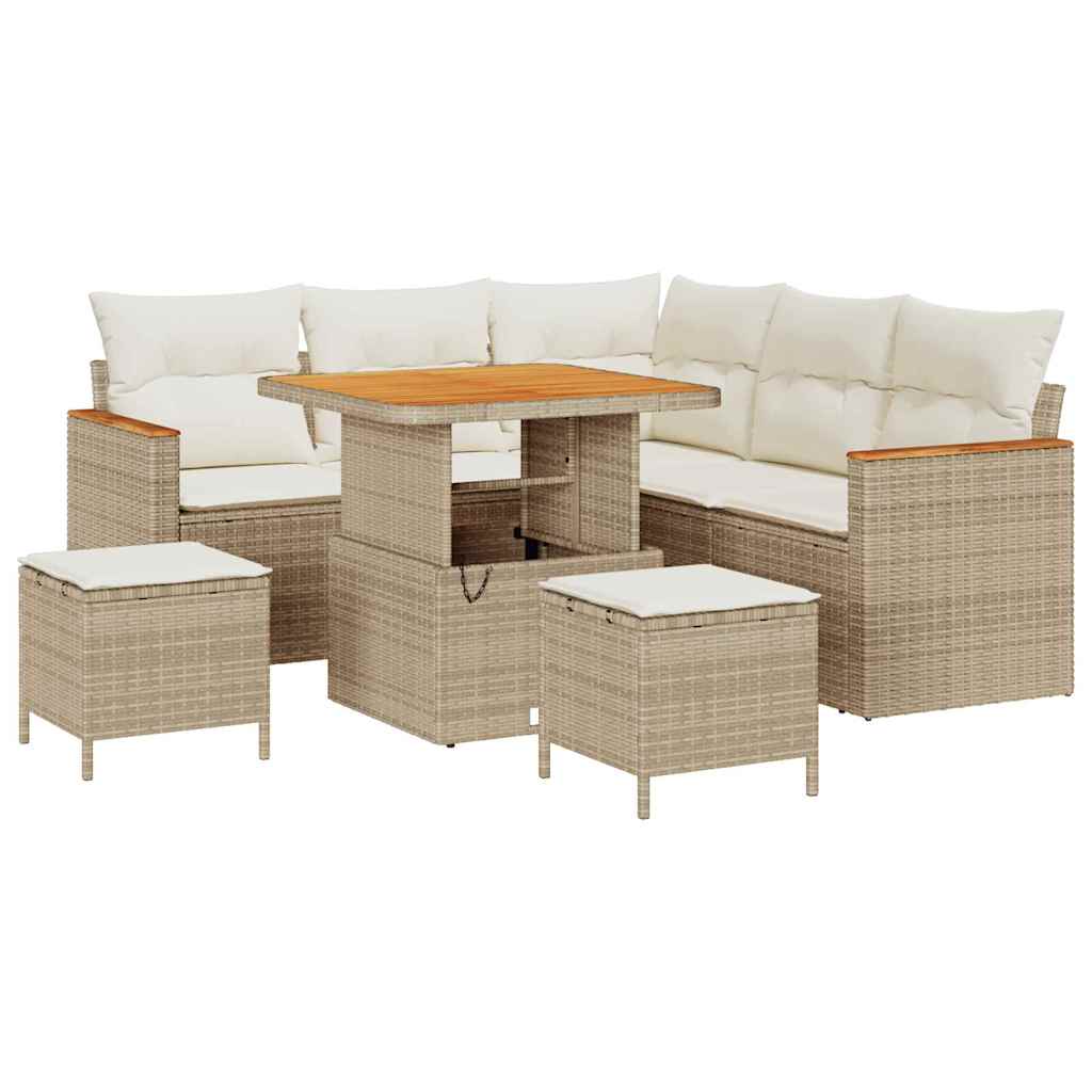 Garten-Sofa-Set mit Kissen mit Speicher Beige Poly Rattan