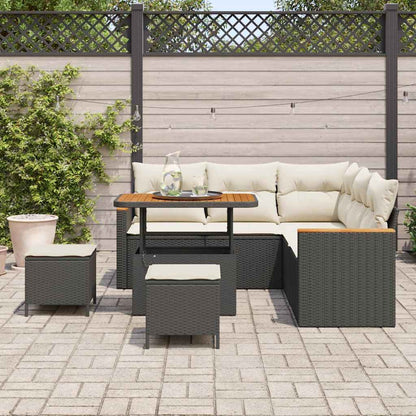 Garten-Sofa-Set mit Kissen mit Speicher Schwarz Poly Rattan