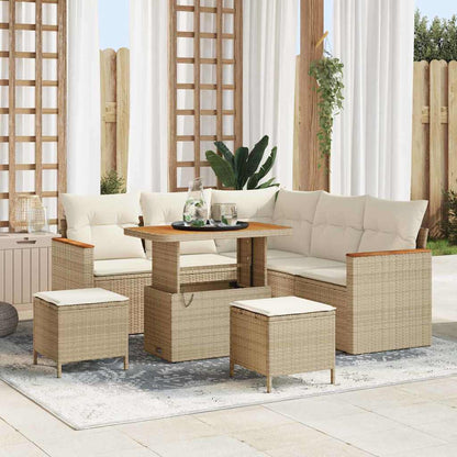Garten-Sofa-Set mit Kissen mit Speicher Beige Poly Rattan