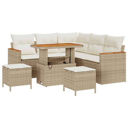 Garten-Sofa-Set mit Kissen mit Speicher Beige Poly Rattan