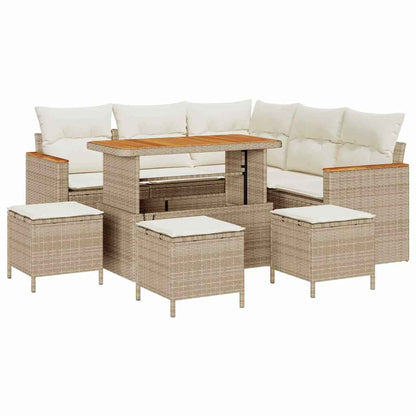 Garten-Sofa-Set mit Kissen mit Speicher Beige Poly Rattan