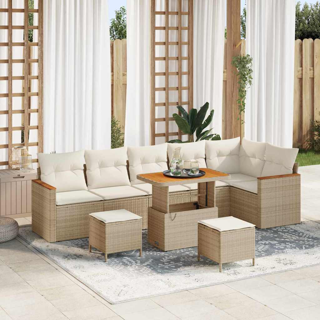 Garten-Sofa-Set mit Kissen mit Speicher Beige Poly Rattan