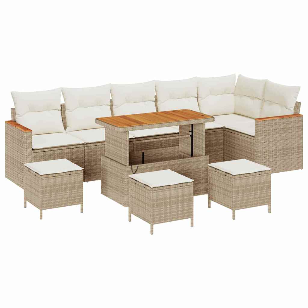 Garten-Sofa-Set mit Kissen mit Speicher Beige Poly Rattan