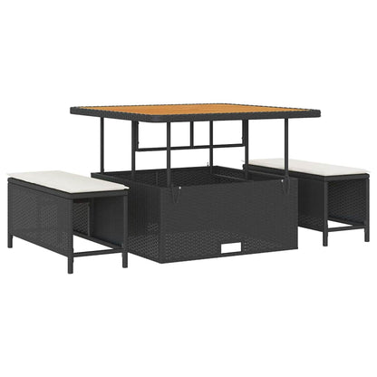 Garten-Sofa-Set mit Kissen mit Speicher Schwarz Poly Rattan