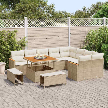 Garten-Sofa-Set mit Kissen mit Speicher Beige Poly Rattan