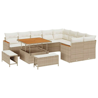 Garten-Sofa-Set mit Kissen mit Speicher Beige Poly Rattan