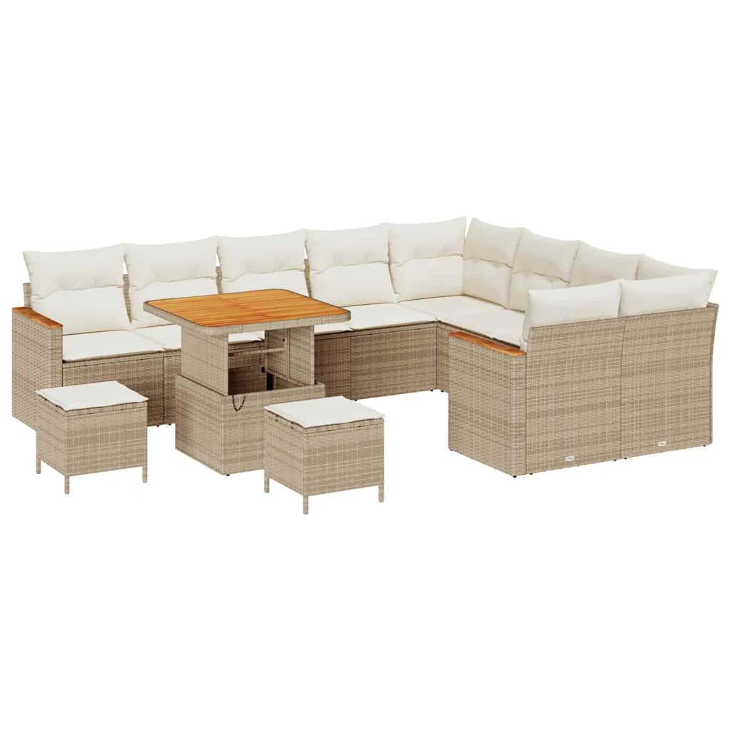 Garten-Sofa-Set mit Kissen mit Speicher Beige Poly Rattan