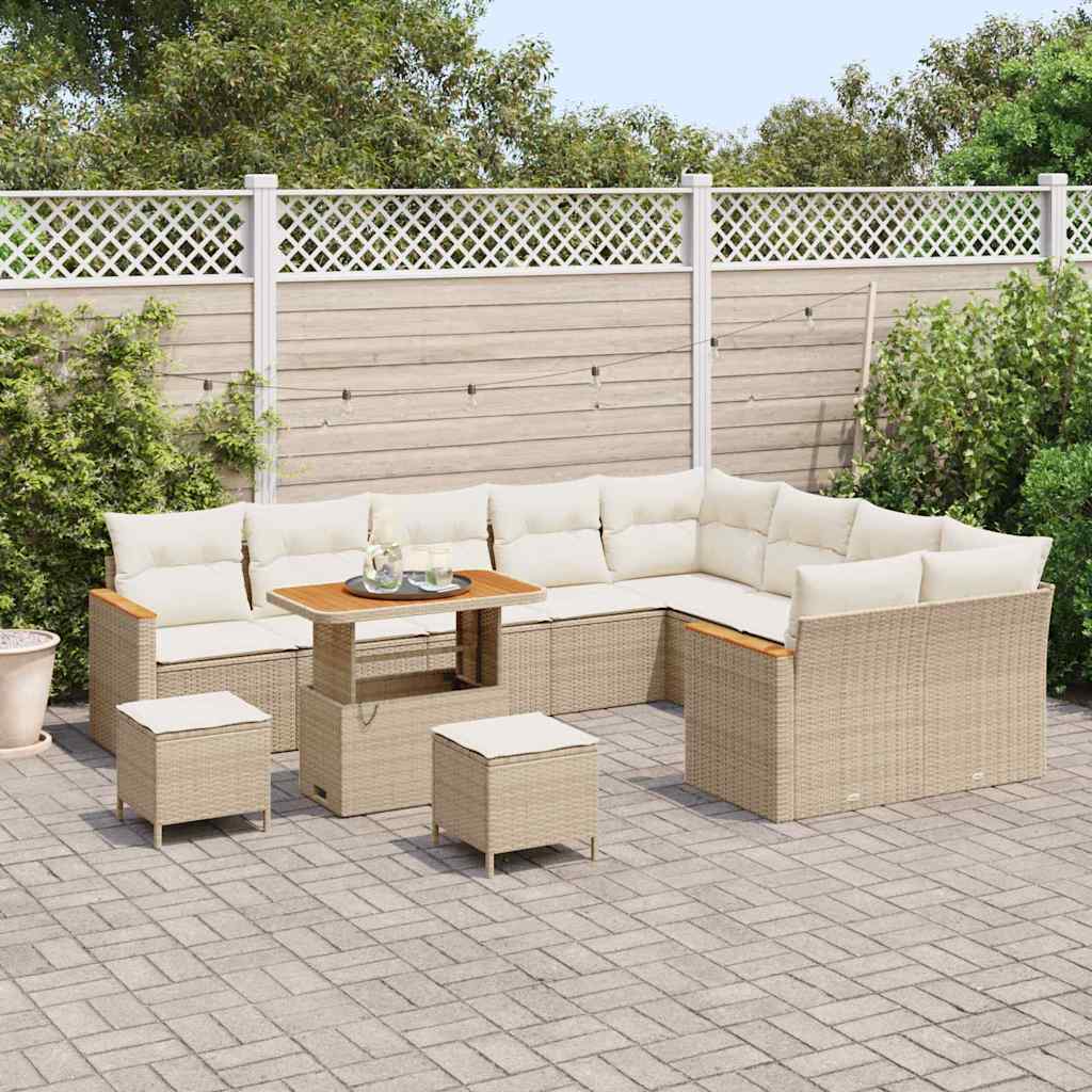 Garten-Sofa-Set mit Kissen mit Speicher Beige Poly Rattan