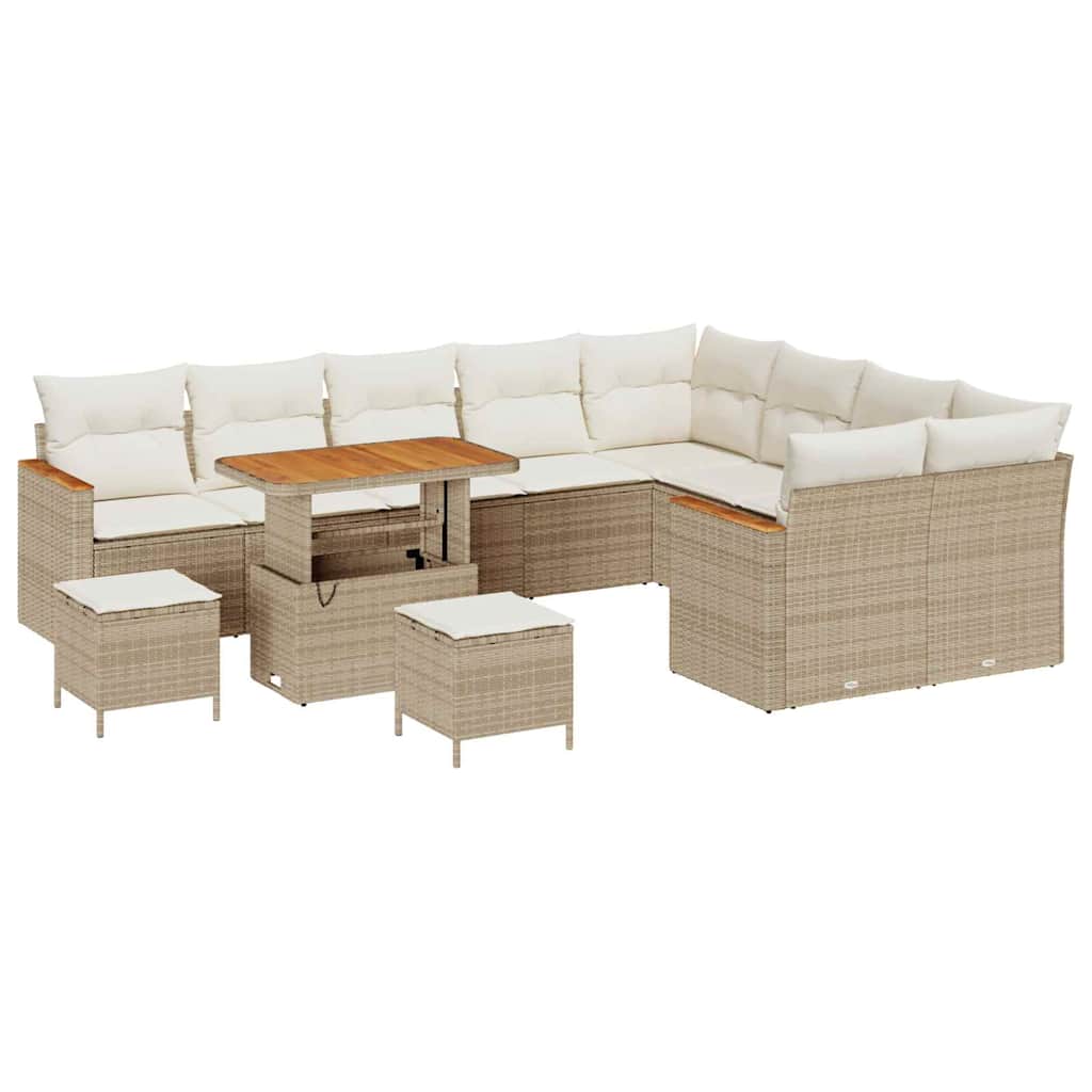 Garten-Sofa-Set mit Kissen mit Speicher Beige Poly Rattan