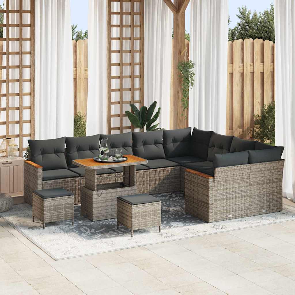 Garten-Sofa-Set mit Kissen mit Speicher Grau Poly Rattan