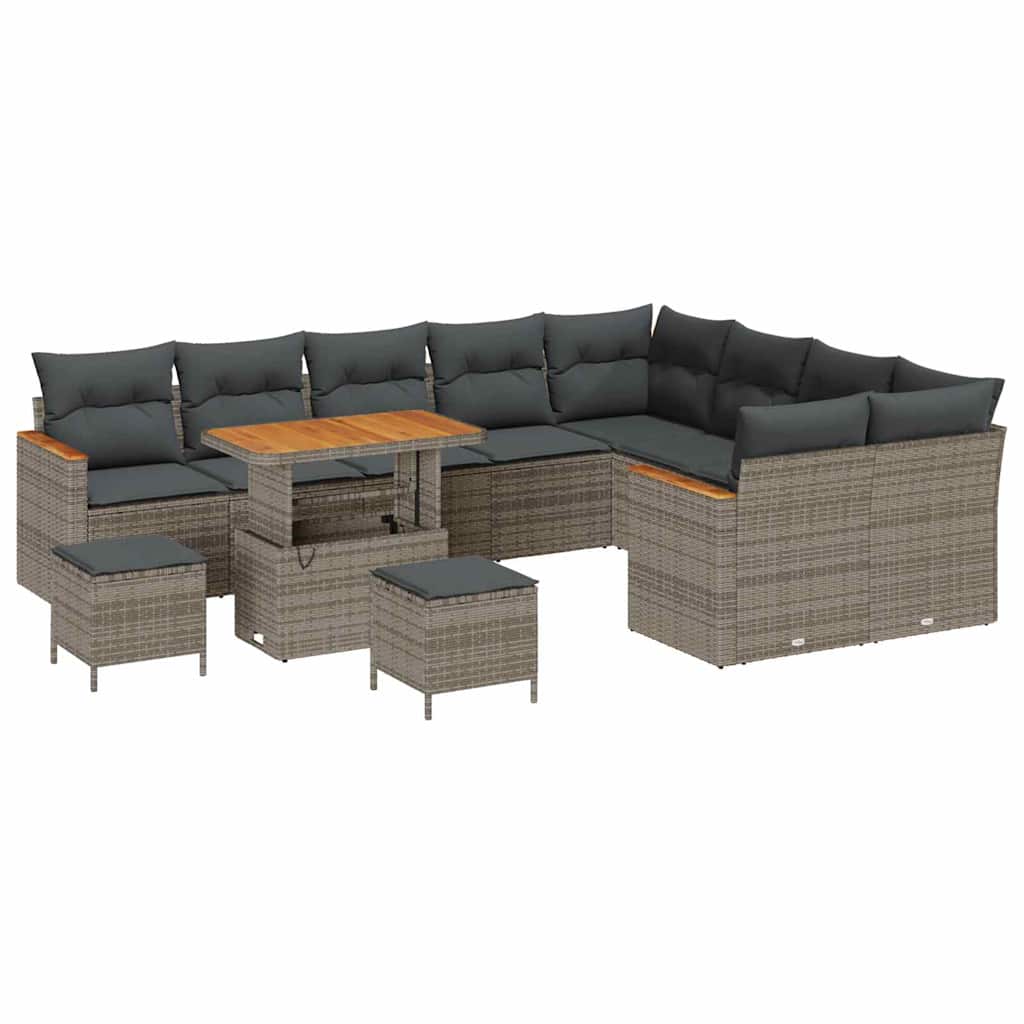 Garten-Sofa-Set mit Kissen mit Speicher Grau Poly Rattan