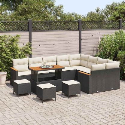 Garten-Sofa-Set mit Kissen mit Speicher Schwarz Poly Rattan