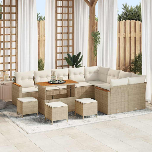 Garten-Sofa-Set mit Kissen mit Speicher Beige Poly Rattan