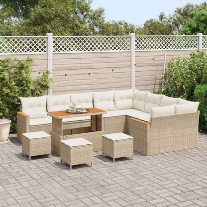 Garten-Sofa-Set mit Kissen mit Speicher Beige Poly Rattan