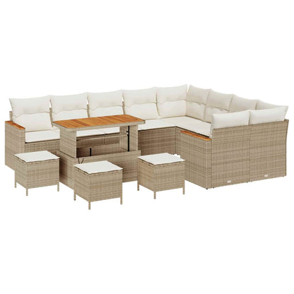 Garten-Sofa-Set mit Kissen mit Speicher Beige Poly Rattan