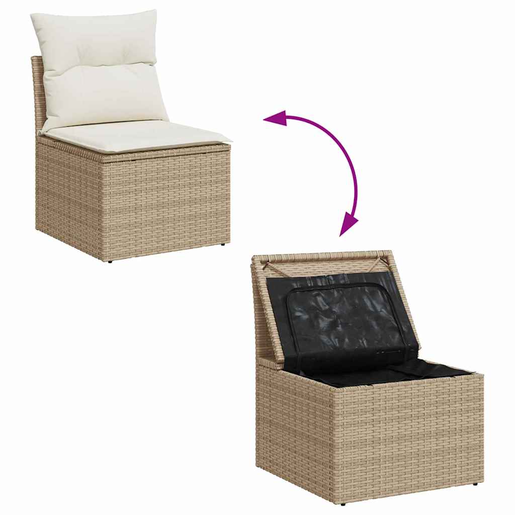 Garten-Sofa-Set mit Kissen mit Speicher Beige Poly Rattan
