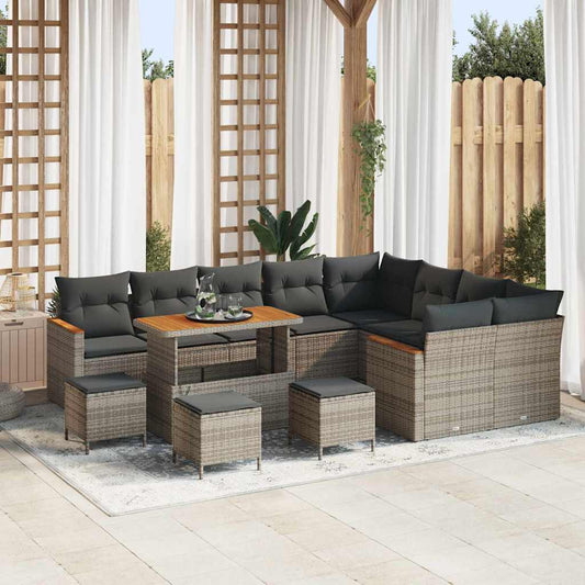 Garten-Sofa-Set mit Kissen mit Speicher Grau Poly Rattan