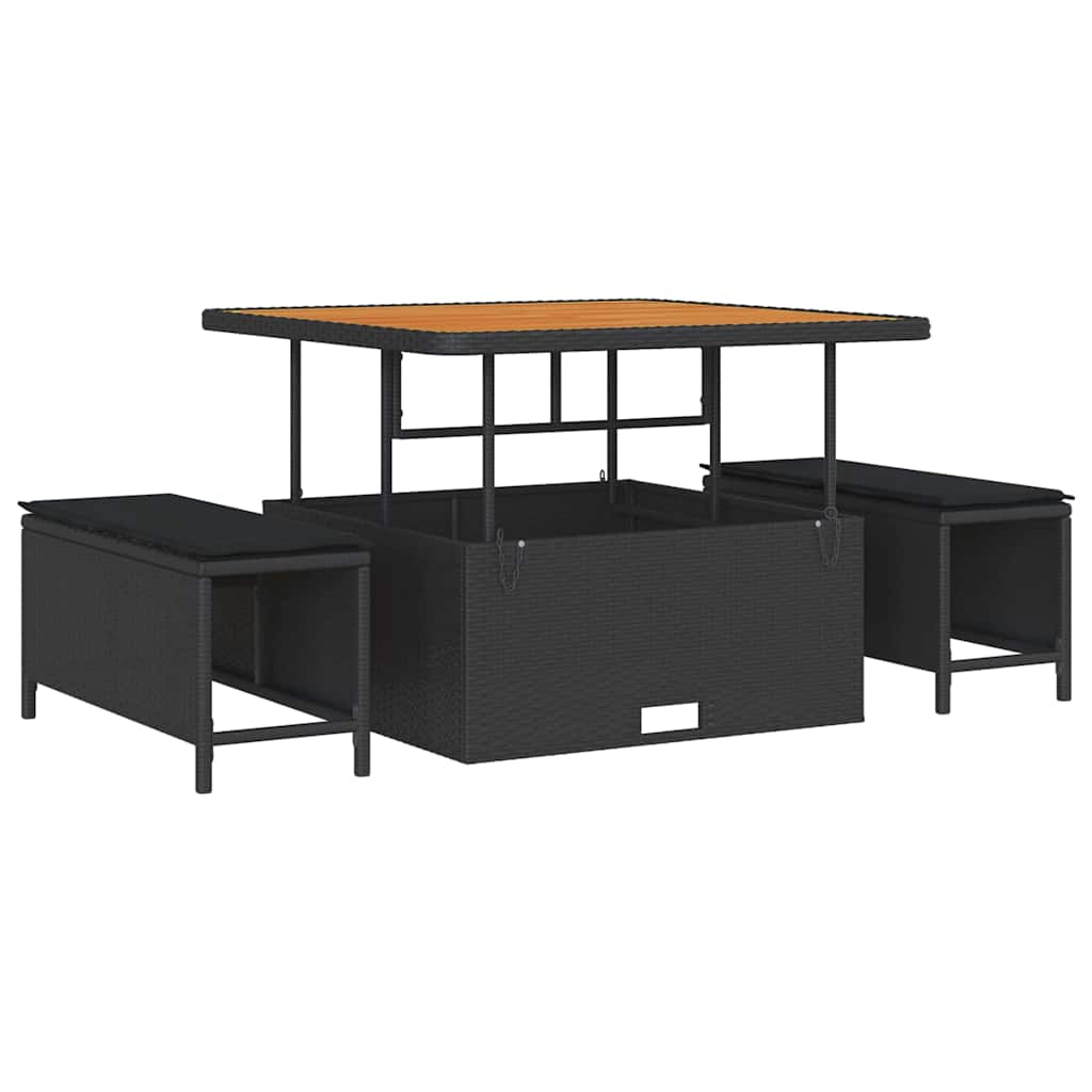 Garten-Sofa-Set mit Kissen mit Speicher Schwarz Poly Rattan