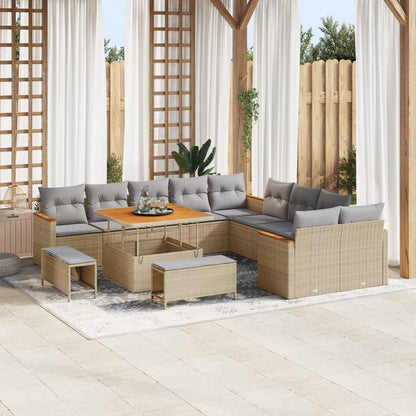Garten-Sofa-Set mit Kissen mit Speicher Beige Poly Rattan