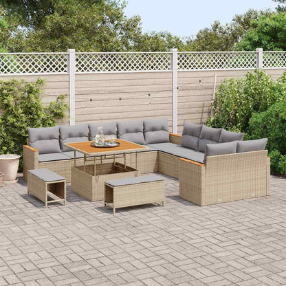 Garten-Sofa-Set mit Kissen mit Speicher Beige Poly Rattan