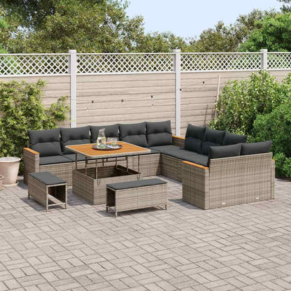 Garten-Sofa-Set mit Kissen mit Speicher Grau Poly Rattan