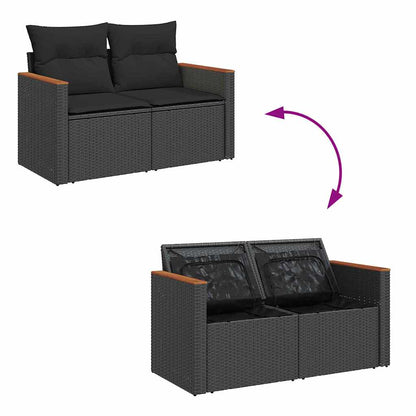 Garten-Sofa-Set mit Kissen mit Speicher Schwarz Poly Rattan
