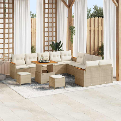 Garten-Sofa-Set mit Kissen mit Speicher Beige Poly Rattan