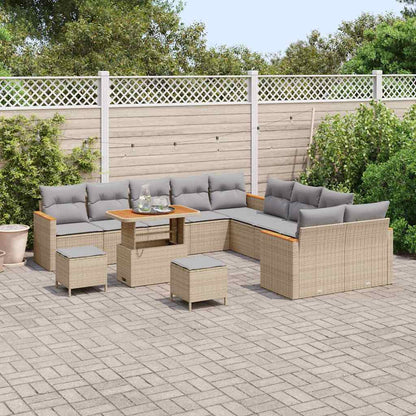 Garten-Sofa-Set mit Kissen mit Speicher Beige Poly Rattan