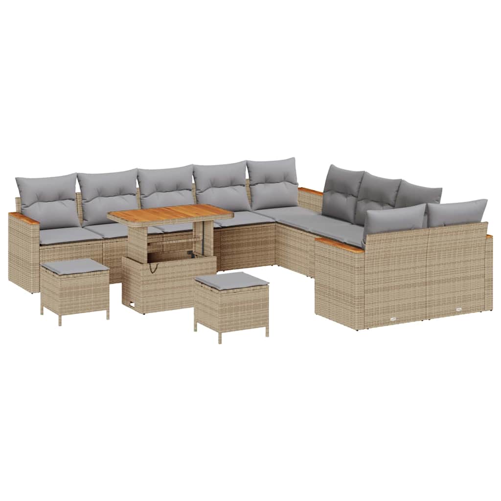 Garten-Sofa-Set mit Kissen mit Speicher Beige Poly Rattan