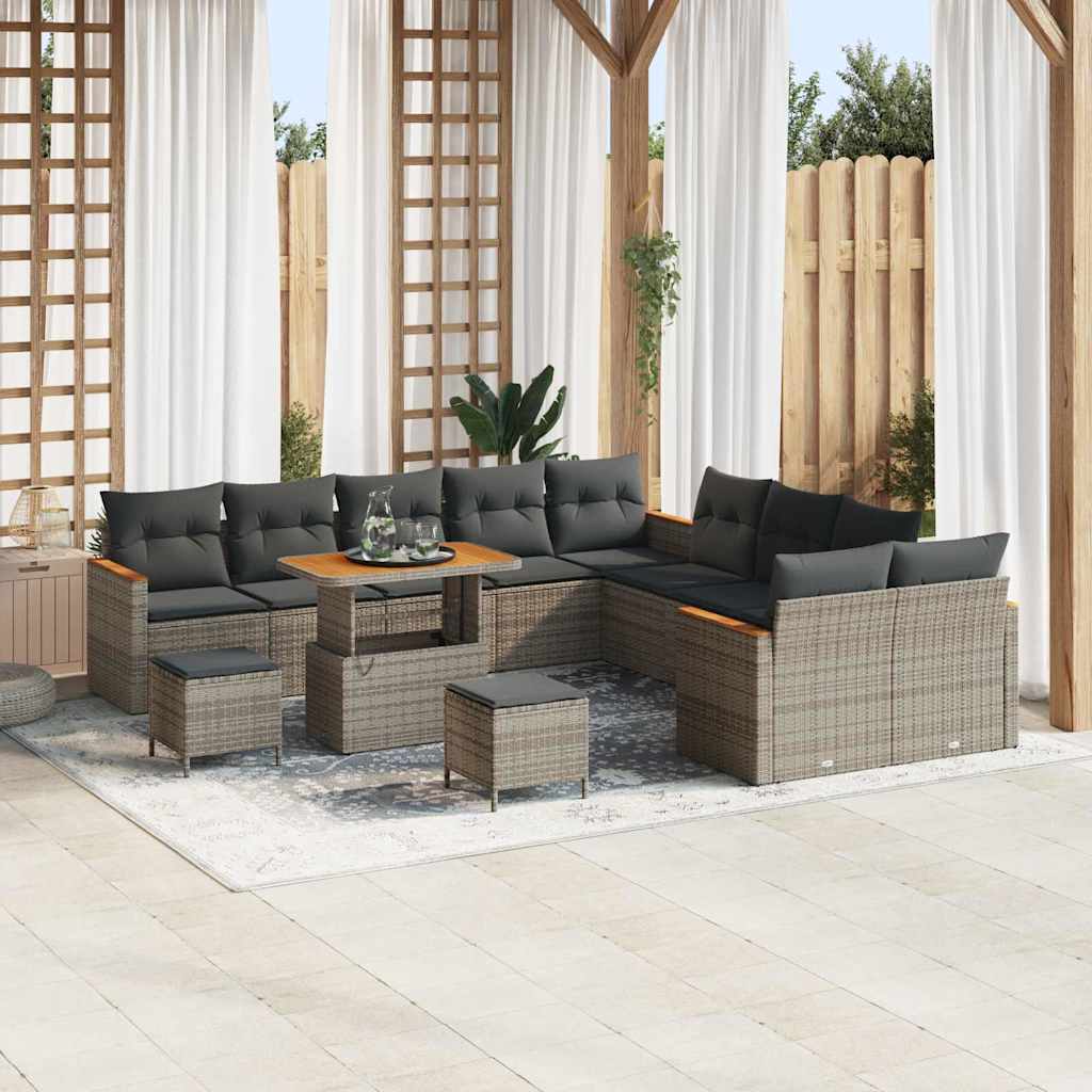 Garten-Sofa-Set mit Kissen mit Speicher Grau Poly Rattan