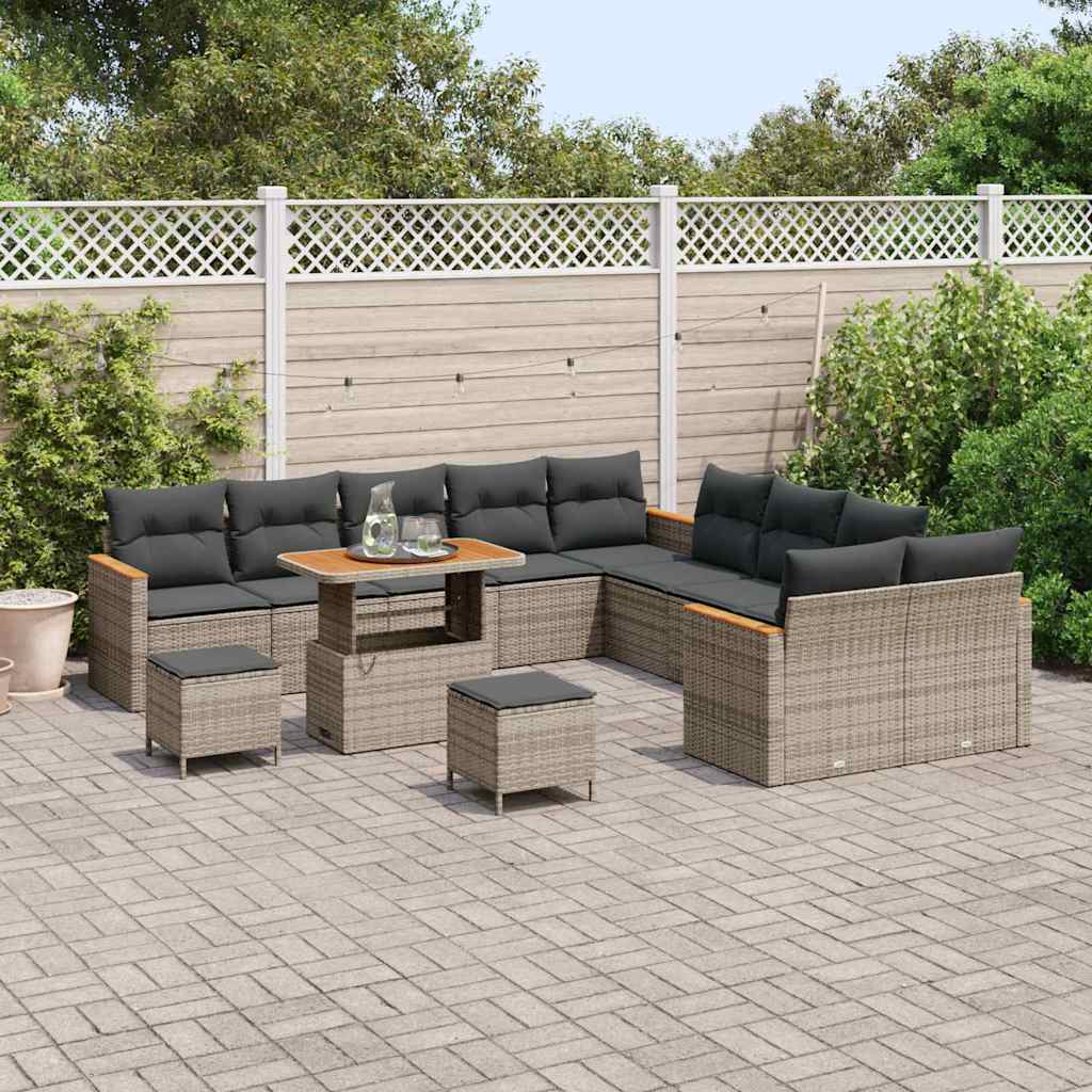 Garten-Sofa-Set mit Kissen mit Speicher Grau Poly Rattan